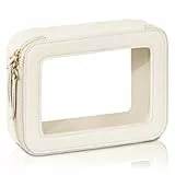 Prite Transparent Kosmetiktasche Durchsichtig Kulturtasche Damen Make Up Tasche Reise wasserdichte Kulturbeutel Auto Organizer mit Goldenem Doppelreißverschlüss (Beige)