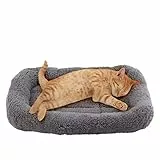 Enjoying Katzenbett Quadrat 38 X 26 cm, Wärme Katzenschlafplatz für Kleinen Hunde Katze Hasen, Sanft Katzenmatte mit Kopfkissen, Katzenkissen für Käfig Transportbox, Anti-Rutsch, Waschbar
