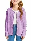 Haloumoning Mädchen-Strickjacke mit Knopfleiste, langärmelig, Zopfmuster, 5–14 Jahre, Violett, 5-6 Jahre