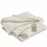 PHF 100% Baumwolle Musselin Decke 220x240cm, 4-lagige weiche hautfreundliche & atmungsaktive Tagesdecke, Ganzjahres-Komfort Oat Milk Sofaüberwurf Couchdecke für Bett Sofa, Hafermilch