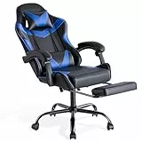 Sweetcrispy Gaming Stuhl, Gaming Chair mit Fußstütze Kopfstütze Lendenwirbelstütze, Ergonomischer PC Stuhl, Höhenverstellbarer Bürostuhl Computerstuhl, Drehbarer Schreibtischstuhl, Modernes Blau