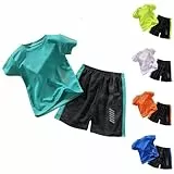 XINYUNZU Trainingsanzug Kinder Sommer Jogginganzug Schnelltrocknend Sportanzug Sport T-Shirt und Sporthose Kurz Set Sportkleidung Tracksuit Activewear für Jungen Grün 6 Jahre
