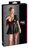 COTTELLI CURVES Lack-Kleid - verführerisches Mini-Kleid für Frauen, mit V-Ausschnitt, gekreuzter Schnürung, Spitzen-Ärmeln, schwarz/rot