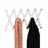 Relaxdays Wandgarderobe Holz, ausziehbare Garderobenleiste, 17 Kleiderhaken, für Jacken, Scherengarderobe faltbar, weiß