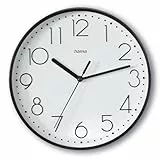 Hama Wanduhr Salina (ohne Tickgeräusche, Quarzuhr geräuscharm, Ø 22cm, große Ziffern, analoge Uhr, mit Stunden-, Minuten- und Sekundenzeiger, Glas Abdeckung, inkl. Batterie) schwarz