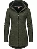 Ragwear Damen weiche Strickjacke mit Teddyfell-Innenfutter und Kapuze Lange Übergangsjacke Leysha Melange YOUMODO Dark Olive Gr. L
