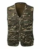 KTWOLEN Herren Outdoor Weste Baumwolle Anglerweste Freizeit Jagd Trekking Wander Angler Camping Safari Weste Ärmellos Jacke mit vielen praktischen Taschen, Tarnung, XXL