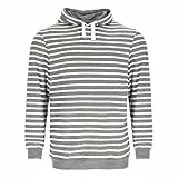 modAS Bretonisches Kapuzenshirt Pullover gestreift Unisex – Streifenpullover Ringelpullover mit Kapuze aus Baumwolle in Graumelange/Weiß Größe XL