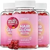 yuicy® 10.000 µg Biotin hochdosiert - Zuckerfreie Haar Vitamine mit Niacin, Vitamin C, Zink für Haut Haare Nägel - Haarwachstum Beschleunigen - Yuicy Hair Glow Haarvitamine Vegan 180 Stück