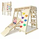 SOFTHOM Maxi Indoor Klettergerüst, Klappbares Montessori，Indoor-Spielplatz für Kinder ab 1 Jahr, Klettergerüst mit Rutsche, Schaukel, Kletterwand, 10-in-1-Kletterset aus Holz