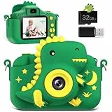 GREENKINDER Kinderkamera,2.0”-Bildschirm Kinder Kamera mit 32GB Karte, 20MP & 1080P HD Selfie Digitalkamera Kinder, Dinosaurier Geschenke für 3-12 Jahre Jungen und Mädchen