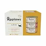 Applaws 100% natürliches Premium-Nassfutter für Katzen, Hühnerauswahl-Multipack in Brühe - Packung mit 12 x 156g Dosen