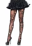 Leg Avenue Netz-Strumpfhose mit Totenköpfen schwarz XL - XXL Übergröße