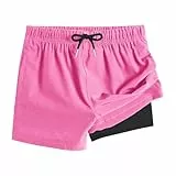 XINYUNZU Jungen Badehose 2 in 1 Shorts Badeshorts Schnelltrocknend Boardshorts Leichte Schwimmhose Kurz Bademode Strand Shorts Sommer Schwimmbekleidung für Kinder und Teenager Pink 10 Jahre