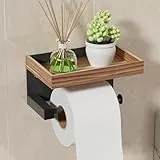 SWTYMIKI Toilettenpapierhalter mit Ablage - klopapierhalter mit Ablage für Badezimmer, Edelstahl Klorollenhalter Wandmontage, wc Papier Halterung, Selbstklebend or Bohren, Braun