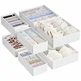 SONGMICS Unterwäsche-Organizer 8er Set, Schubladen-Organizer faltbar, Ordnungssystem Kleiderschrank, Aufbewahrungsbox Schrank, Stoffboxen Aufbewahrung, für BHs Socken Krawatten, wolkenweiß RUS008W01
