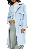 Orolay Damen Übergangsmantel 3/4 Länge Doppelreihiger Trenchcoat Revers Jacke mit Gürtel - Eleganter Mantel Blau XS