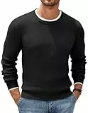 COOFANDY Herren Rundhals Pullover Strickpullover Ribbed Knit Sweater Feinstrick Pulli Wintepullover Langarmshirt Schwarz XL