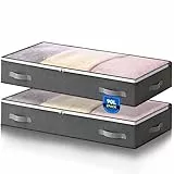 Boic 2 Stück 90L Unterbettkommode, Unterbett Aufbewahrungsbox mit deckel, Faltbare Kleidung Aufbewahrung Aufbewahrungstasche für Bettdecken Kleidung Unterbett Kleiderschrank, Grau