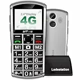 artfone A400 4G Volte Seniorenhandy ohne Vertrag | Großtasten Handy mit Notruftaste&1800mAh Akku,Dual-SIM Tastenhandy mit Tischladestation | Einfaches Mobiltelefon für Senioren, 2,4' Display | Silber