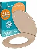 Calmwaters® Premium WC Sitz einfache Montage, Toilettendeckel bis 250 kg, Made in EU, antibakterieller Duroplast, Absenkautomatik, 2 Montage Optionen, abnehmbar, Klobrille, oval, Beige-Bahamabeige