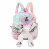 Lurrose Einhorn Plüsch Rucksack Für Mädchen Bunter Schulranzen Mit Verstellbaren Schultergurten Perfekt Für Schule Und Freizeit Geräumige Tasche Für Snacks Und Bücher