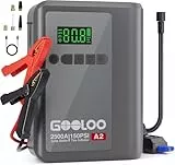 GOOLOO A2 8-in-1 Starthilfe Powerbank mit Luftkompressor, 2500A Auto-Starter (8L Benzin/6L Diesel), 150 PSI kabelloser Auto-Abschaltreifeninflator, 12V Lithium-Starterbatterie mit Starthilfekabeln