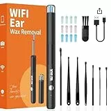 Xylla Ohrenschmalz Entferner Otoskop 1920P HD-Ear Wax Removal IP67 Wasserdicht WIFI Otoskop 360°Weitwinkel ohrreiniger mit 6 LEDs Tragbares Vergnügen der Ohrreinigungr (Schwarz)