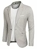 COOFANDY Blazer Herren Regular Fit Sakko Herren Sportlich Modern Leinen Anzugjacke Freizeit Sakkos Hellgrau XL