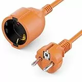 deleyCON 2m Verlängerungskabel Stromkabel Netzkabel Verlängerung Schutzkontakt Stecker Typ F (CEE 7/7) auf Buchse (CEE 7/3) Berührungsschutz TV PC Computer Beamer - Orange