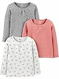 Simple Joys by Carter's Baby Mädchen Long-Sleeve Shirts Hemd, Grau Punkte/Pfirsich/Weiß Floral, 5 Jahre (3er Pack)