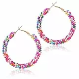 Böhmische bunte Perlen Ohrringe, Bunte Creolen für Frauen, Anhänger Ohrring Harz Runder Ohrbügel, ohrringe Bunt Hängend für Mädchen Kann mit verschiedenen Partykleidern und Freizeitkleidung
