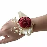 Egurs Elegant Damen Hochzeit Zubehör Braut Brautjungfer Handgelenk Corsage Blumen mit Perle Weiß