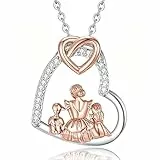 INFUSEU Muttertagsgeschenk Mama Halskette Herz Anhänger mit Mutter Sohn Tochter Motiv Damen Kette Familie liebevolles Geschenk für Mutter Geburtstag Weihnachten