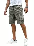 Elegancity Kurze Hosen Herren Cargo Shorts Grau Sommer Freizeithose Kurze Elastische Taille Chino Shorts Mit 6 Taschen XL