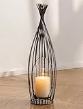 Windlicht Groß für Deko Schwarz Wohnzimmer: 50.5cm Romadedi Kerzenständer Metall mit Glaszylinder für Kerzen Tischdeko Modern Windlichter für Schlafzimmer Outdoor Weihnachten Geschenk