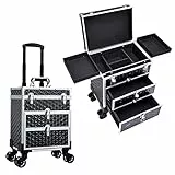 Kosmetik Trolley mit 2 Schublade Kosmetikkoffer Trolley Friseurkoffer mit Rollen Make up Koffer Schminkkoffer Nagelkoffer Abschließbare Beauty Case,Schwarz