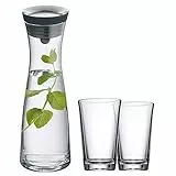 WMF Basic Wasserkaraffe Set 3-teilig, Karaffe 1l mit 2 Wassergläser 250ml, Glaskaraffe mit Deckel, Silikondeckel, Wasserkaraffe mit Deckel, CloseUp-Verschluss