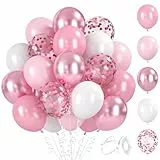 BlooMoo 60 Stück Luftballons Rosa, 12 Zoll Latex Luftballons Hellrosa und Weiß, Metallic Ballons und Konfetti Ballons Set, für Geburtstag Hochzeit Babyparty Party Dekoration