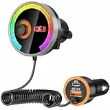 Bluetooth Adapter Auto FM Transmitter Bluetooth Transmitter für Auto Bluetooth, QC3.0-Schnellladung, Leistungsstarkes Mikrofon, HiFi-Bassklang, Freisprechen, UnterstüTzung für USB-/TF-Laufwerke