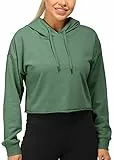 icyzone Damen Cropped Kapuzenpullover Langarm Sweatshirt Crop Top Pullover Hoodie (L, Grün)