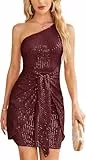 Damen Glänzend EIN Schluter Partykleid Glitzernd Bleistiftkleid V-Ausschnitt Vintage Kleid Cocktail Mini Kleid L Wein CL3064S24-03