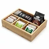 Teebeutelorganizer aus Bambus, Teebeutelhalter Holz, Teebeutelaufbewahrung Box, Tee Korb mit 4 Fächern, Kaffee und Teestation Organizer