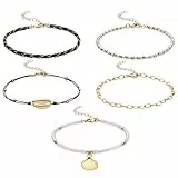 Aucuu Fußkettchen für Damen, 5 Stück Boho Perlen Muschel Fußkette Damen, Verstellbare Fußkettchen, Mehrschichtige Fußkettchen, Fußschmuck für Frauen und Mädchen für Sommer Strand