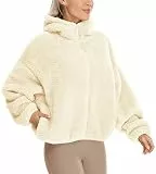 icyzone Damen Fleecejacke Teddy Fleece Hoodie Jacke Oversize Kapuzenjacken Winter Warm Kapuzenpullover (Off White, L)