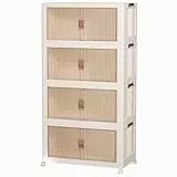CTSNSLH 4-stöckige Kunststoff-Aufbewahrungsbehälter mit Deckel, stapelbare Aufbewahrungsbehälter mit Rollen, faltbare Aufbewahrungsboxen, stapelbare Aufbewahrungsbehälter, Schrank-Organizer und