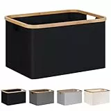 efluky Faltbarer Wäschekorb 60L, Bambus Stoff Faltbarer Storage Basket, Aufbewahrung Klappbar Wäschekorb, Laundry Baskets für Schlafzimmer Badezimmer (Schwarz)
