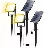 NATPOW Solar Gartenstrahler für Außen, 3000K Solarleuchte Garten, IP65 Wasserdichte, Auto-ON/OFF Außenwandleuchten Landschaftsstrahler Gartenbeleuchtung für Bäume, Hof, Gartenweg (2 Pack)