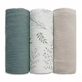 Soarwg Kids Musselin Tuch Baby Pucktücher für Neugeborene, 3 Stück Musselin Decke, große 95 x 100cm Babydecke - Baby Swaddle Decke Spucktücher, Wickeltuch wesentliche Artikel für Babyparty Grün
