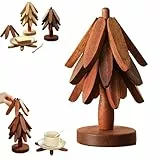 2026 Neu Holz Weihnachtsbaum Untersetzer Set, Holz Untersetzer und 1 Ständer wie EIN Weihnachtsbaum für Heiße Schüssel, Topf, Schüssel, Teekanne, Hot-Pot-Set (Dunkelbraun, 3PCS)